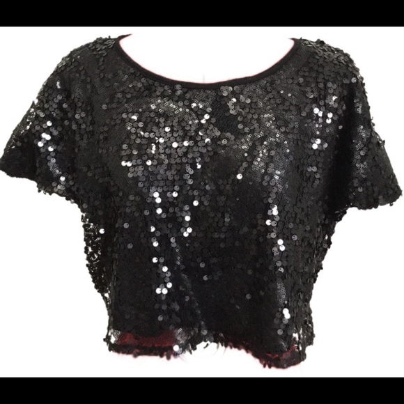 Lucca Couture Tops - Black Sequin Crop | Size S